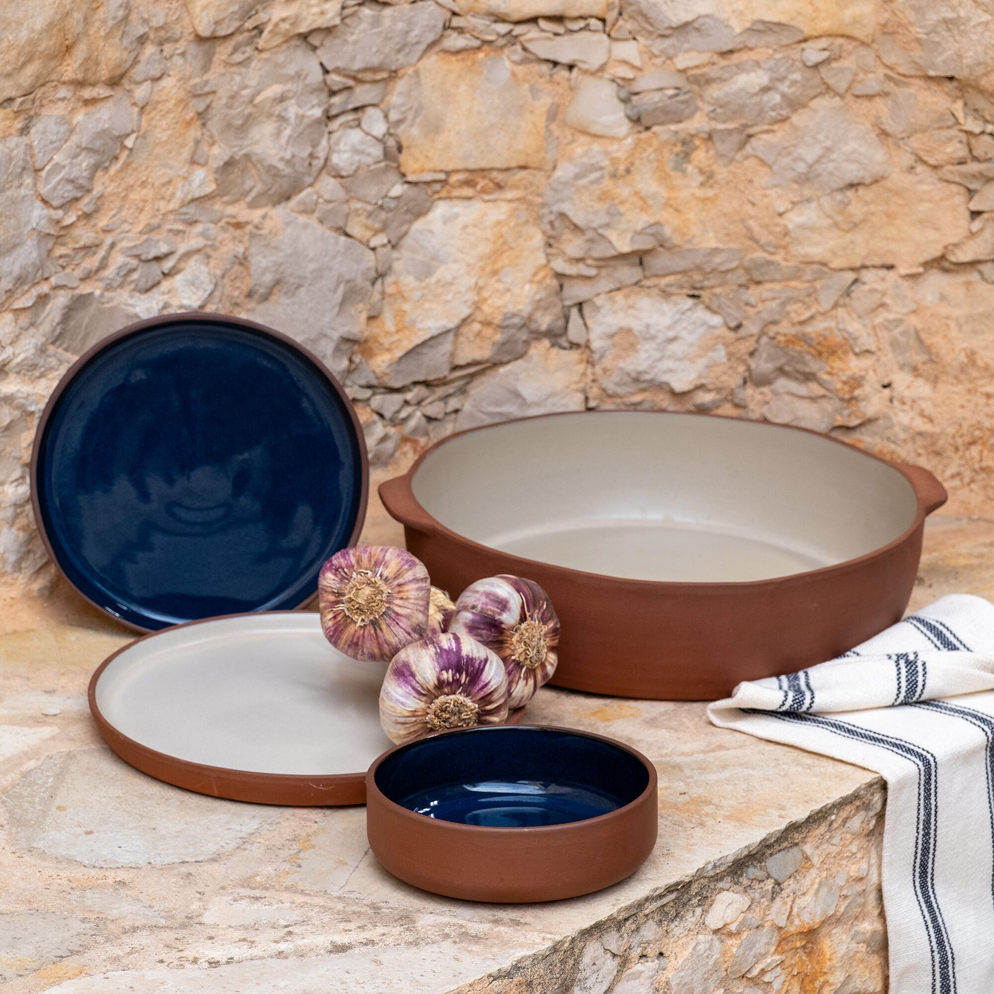 MARIA - Assiette à dessert en terre cuite et grès D19cm - bleu