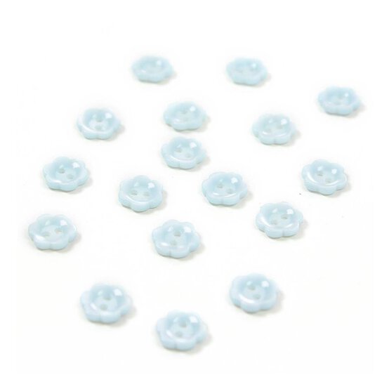 Hemline Sky Blue Basic Flower Button 17 Pack