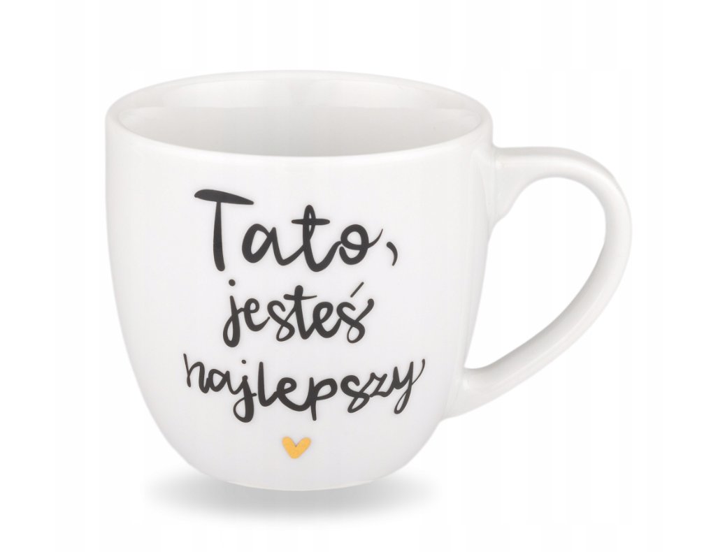 Biały kubek porcelanowy 300 ml - motyw złotego serca dla taty na dzień ojca