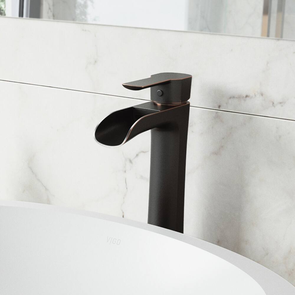 VIGO Niko Single Handle Vessel Single Hole Bathroom Sink Faucet with Pop-up Drain, Antique Rubbed Bronze