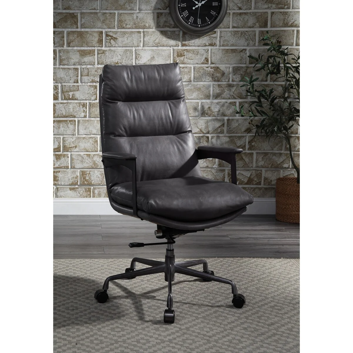 Modern High-end Style Swivel & Adjustable Height Leather Executive Office Chair in Top Grain Leather