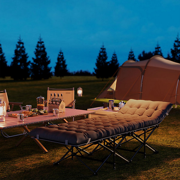 Lit de camp pliable avec matelas grand confort intégré - sac transport inclus - noir