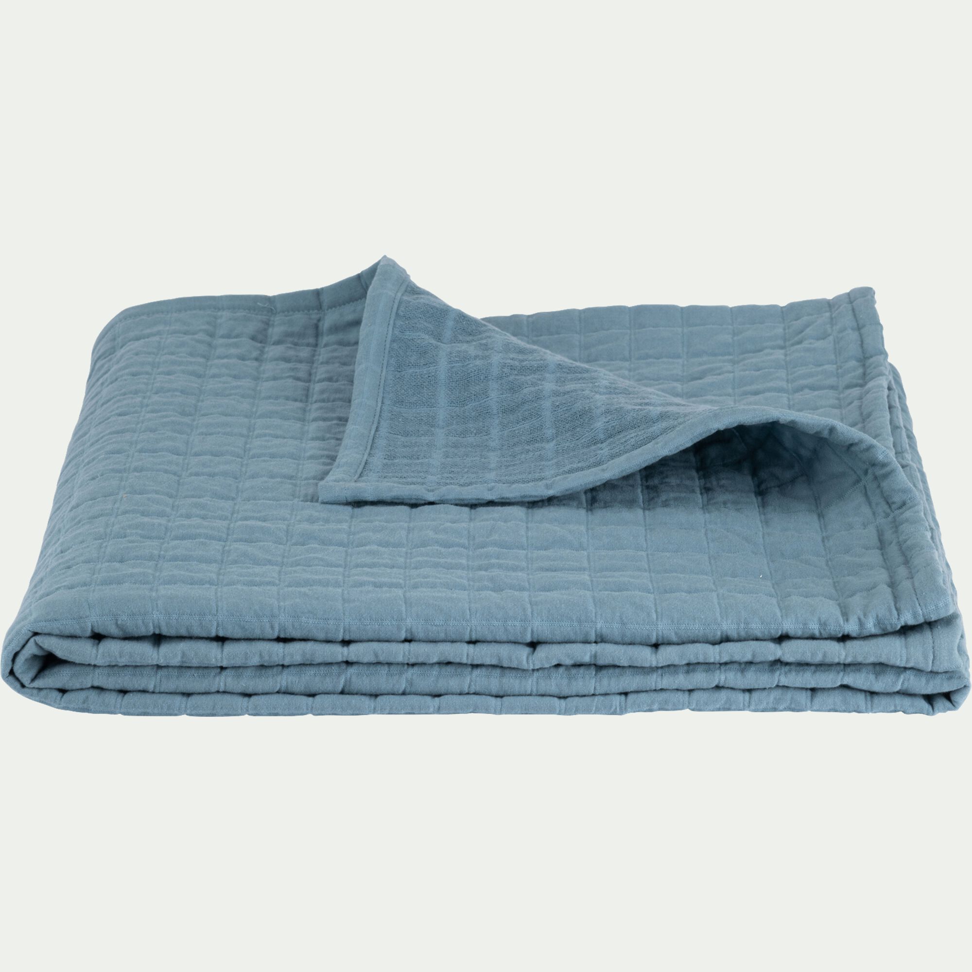 ESTATE - Plaid tissage carreaux en coton 120x170cm - bleu autan