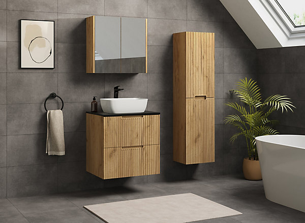 Meuble de salle de bain suspendu sous vasque VENA chêne 60 cm