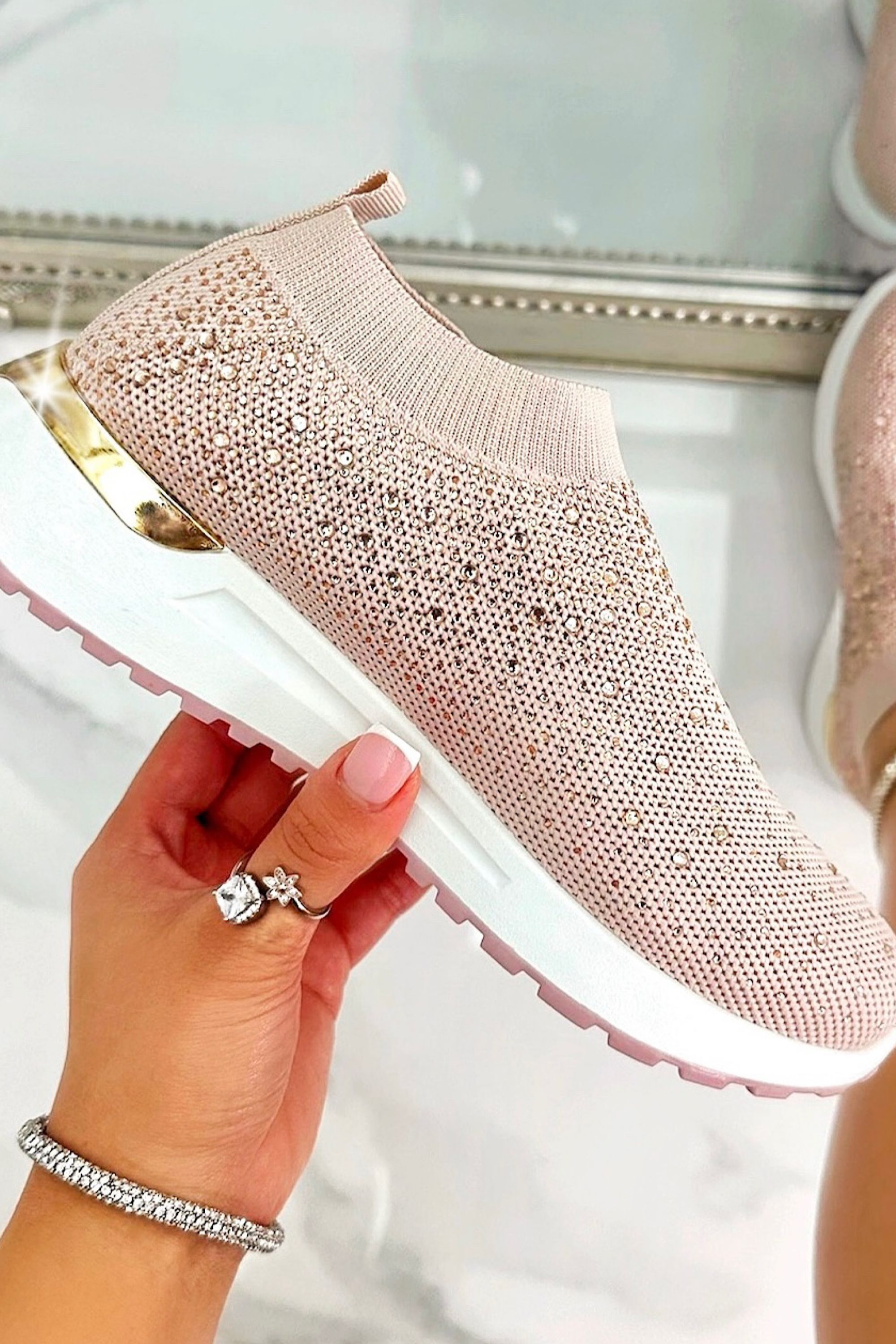 Love Lemonade Sparkly Elevate Sculpt Sole Stretch Slip On Trainers