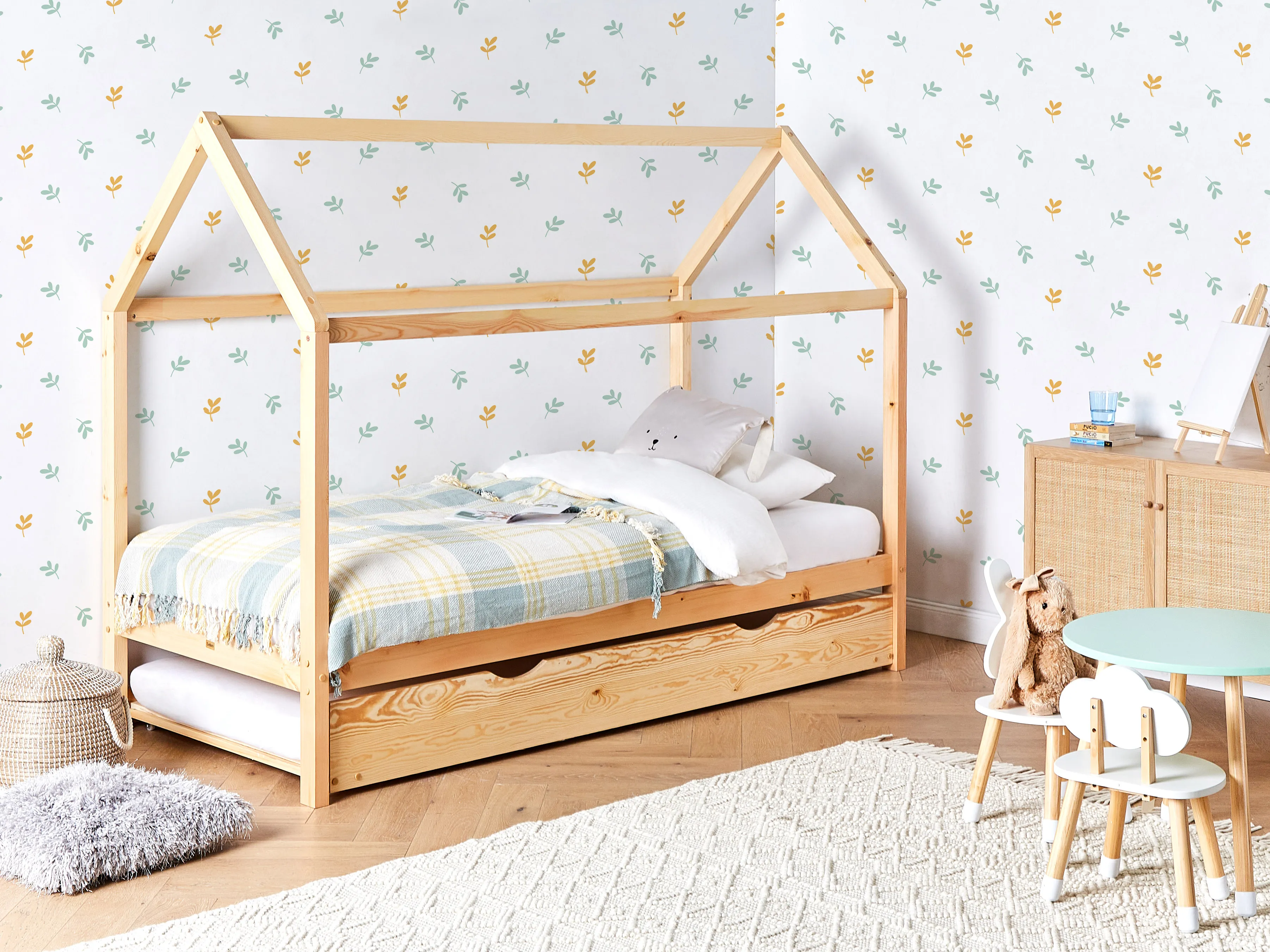 Kids Trundle Bed Pine Wood CRILLON 90 x 200 cm (EU Single) Light Brown