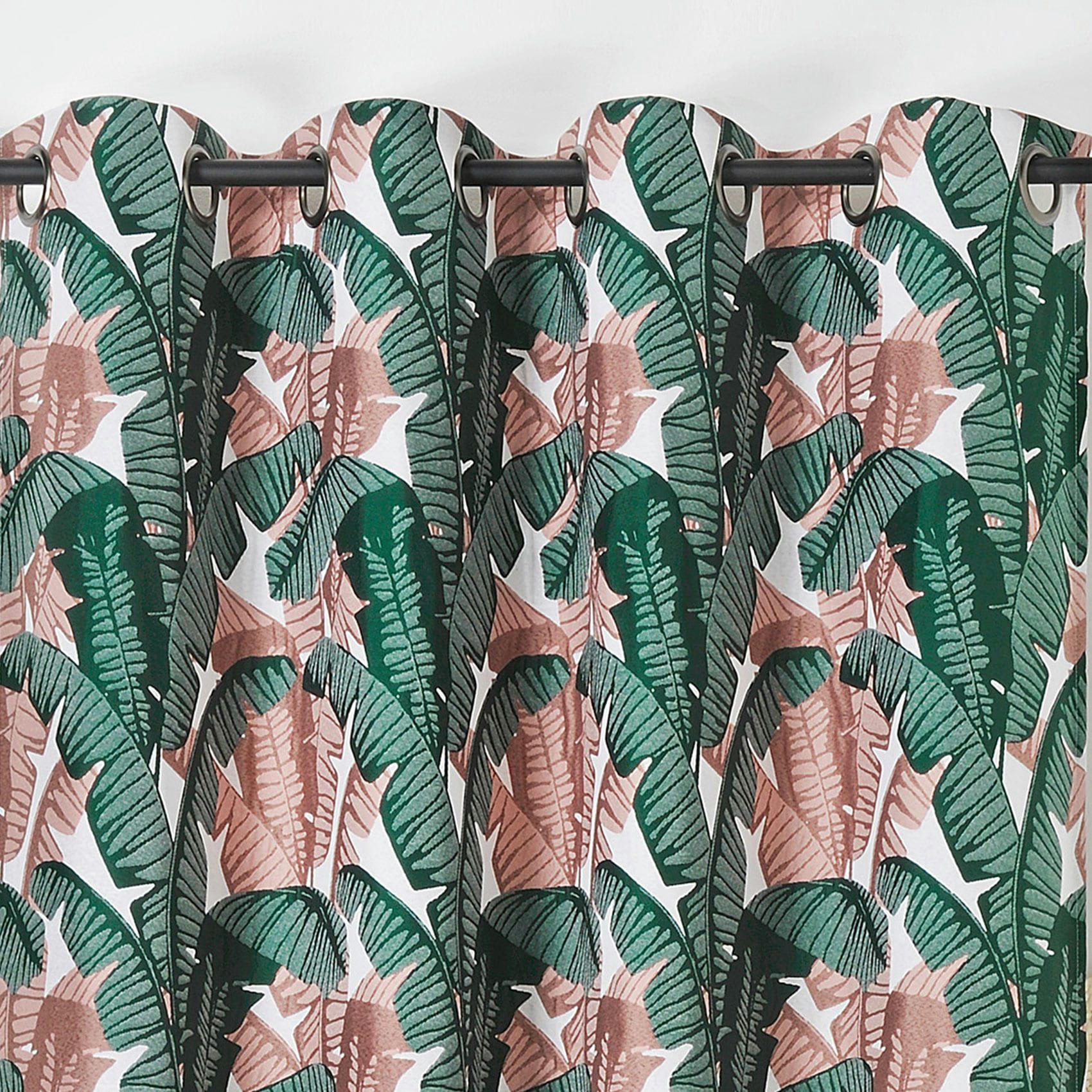 - Rideau imprimé bananier polyester vert sapin 140x240 cm