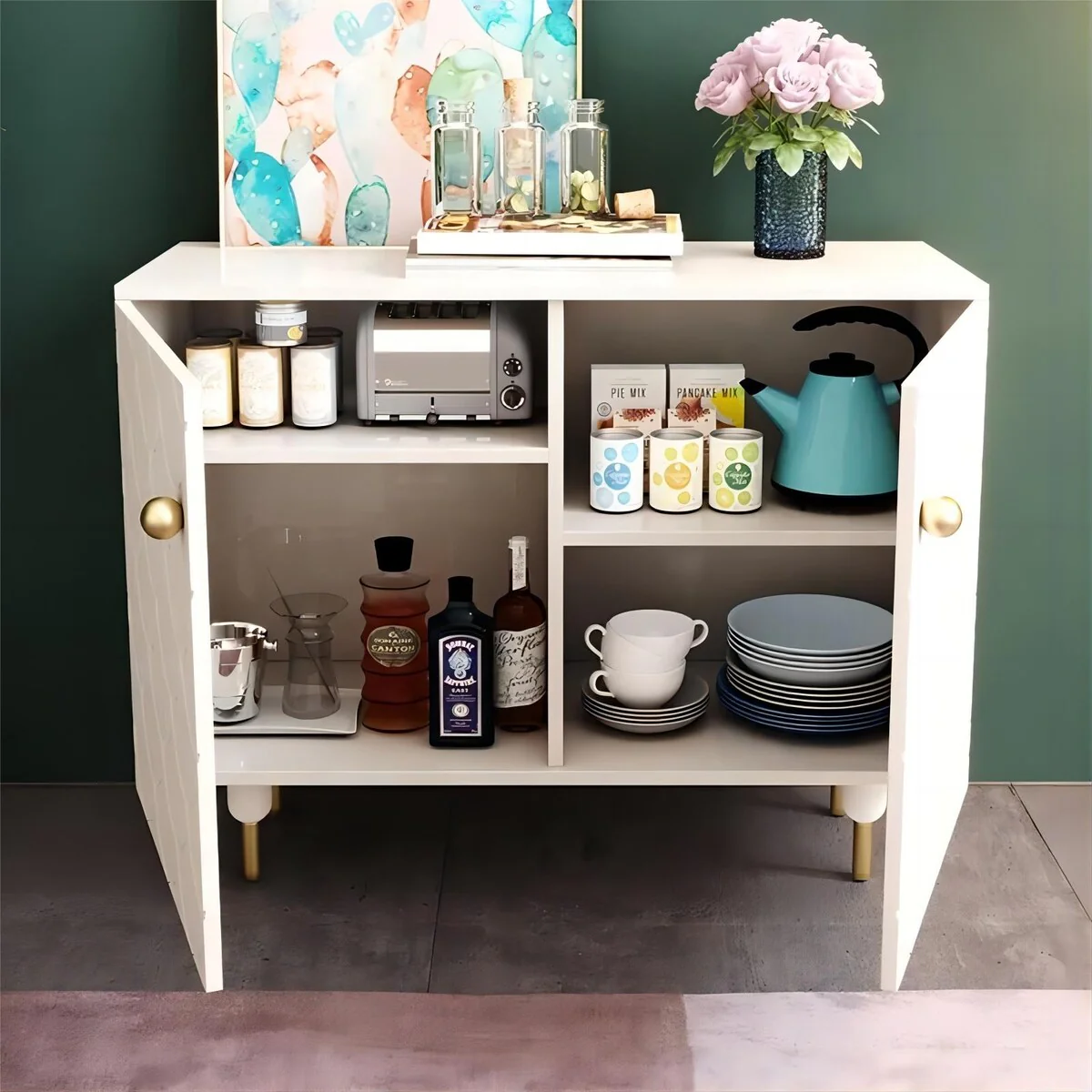 Nordic Luxury White Bedroom Bookshelf Storage Drawers Display Living Room Cabinet