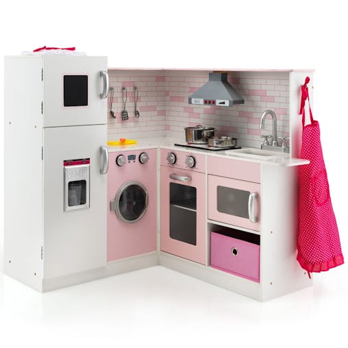 NNECW Kids Kitchen Pretend Play Set with Cookware & Apron