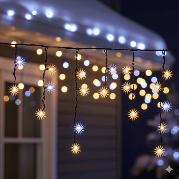 Kurtyna świetlna, sople 2,5 m lampki zewnętrzne 50 Led ciepły biały