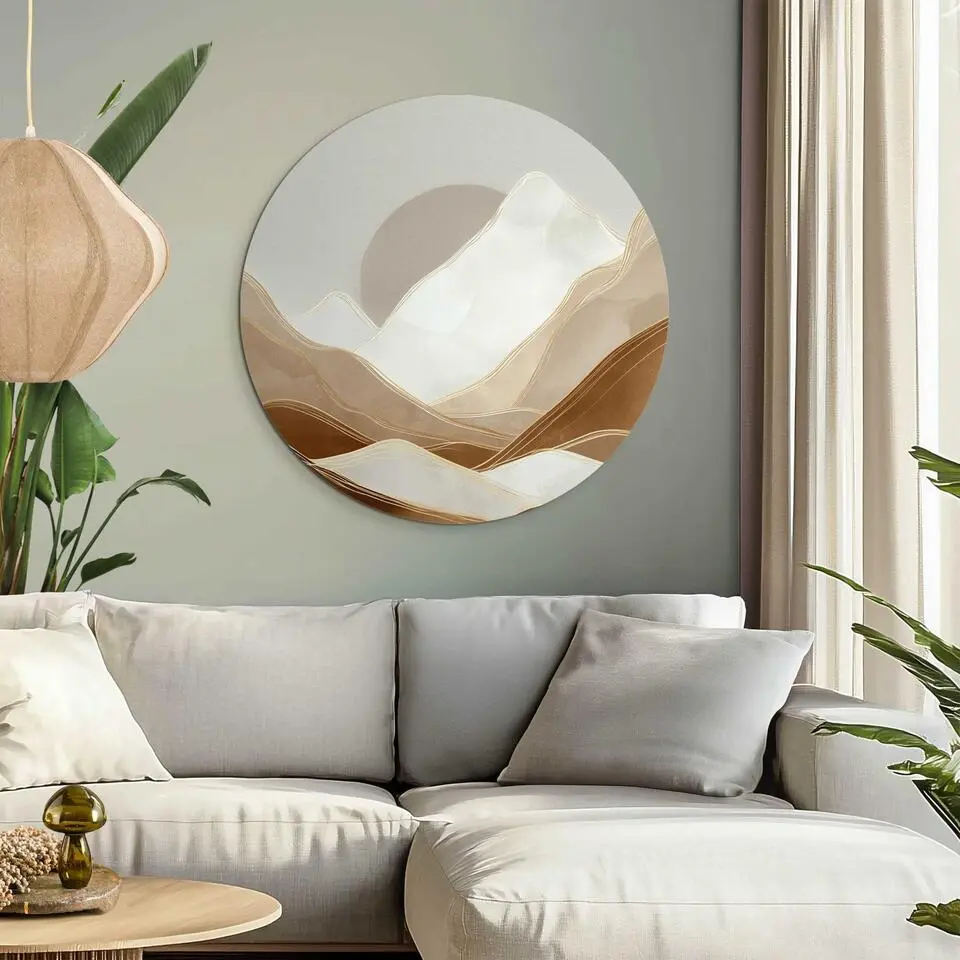 Glasschilderij Maan achter de bergen - &Oslash; 70 - Beige