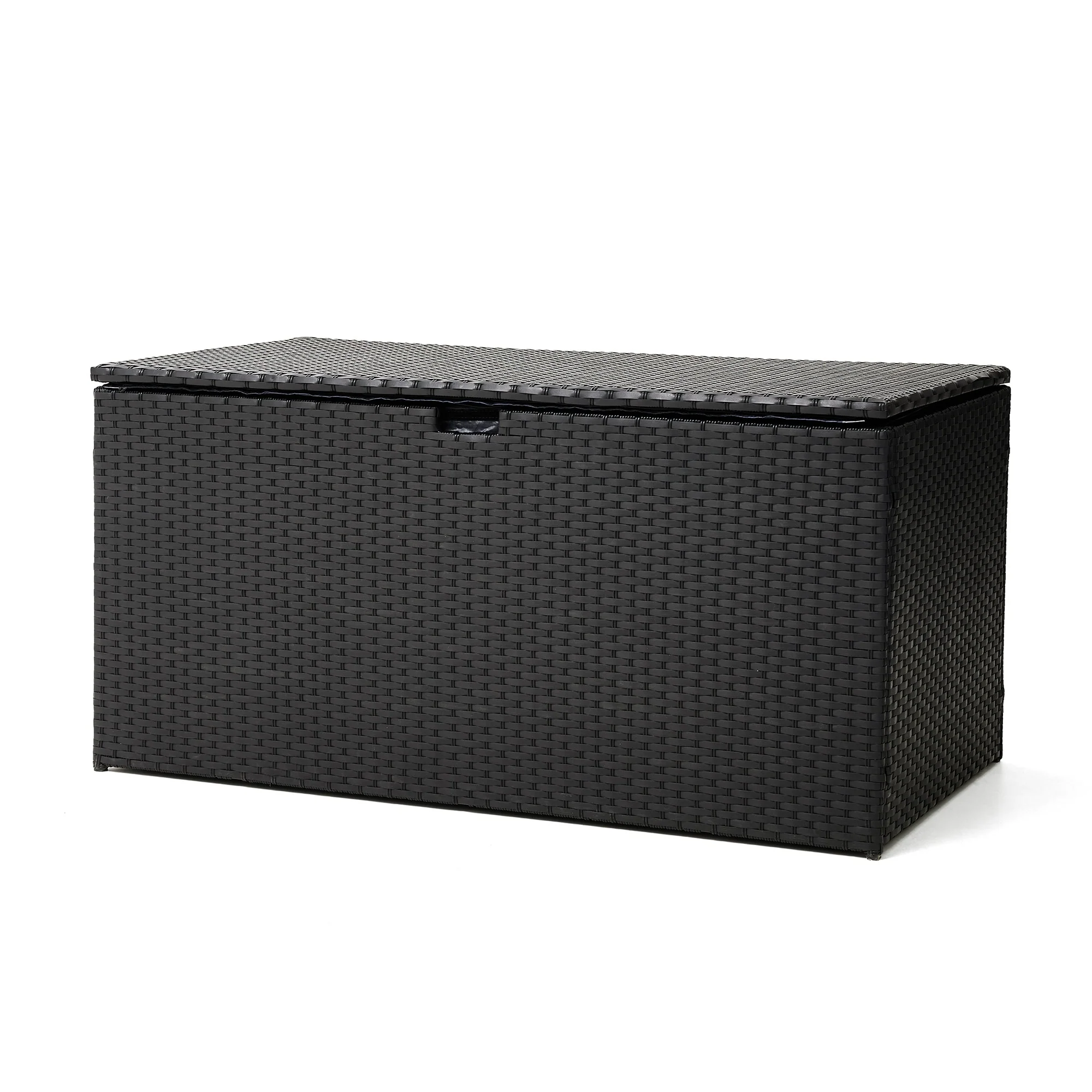 Glitzhome Patio 140 Gallon 52.75W Oversize Black Wicker Storage Bench Deck Box - 52.75W x 29D x 26H
