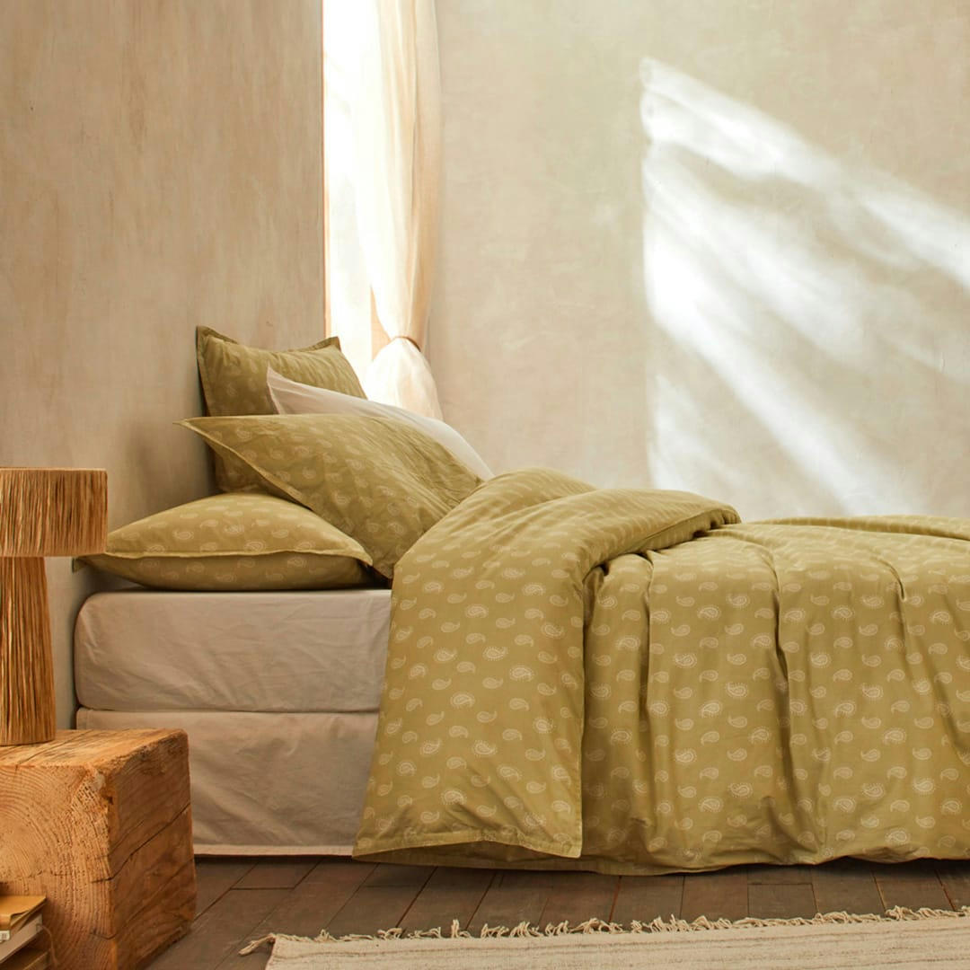 FN SARI - Housse de couette en percale de coton organic 155x220 cm jaune