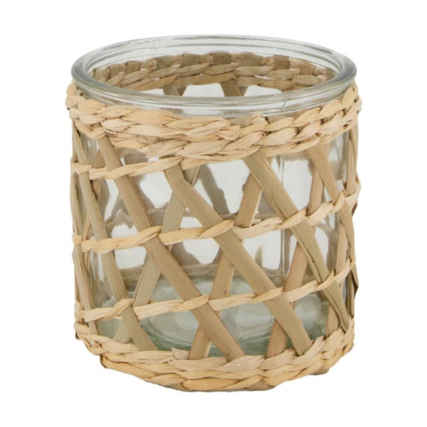 Rattanowy świecznik szklany na tealight boho 12cm