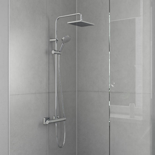 Colonne de douche thermostatique HANSGROHE Vernis Shape 230 chromé   tablette AddStoris