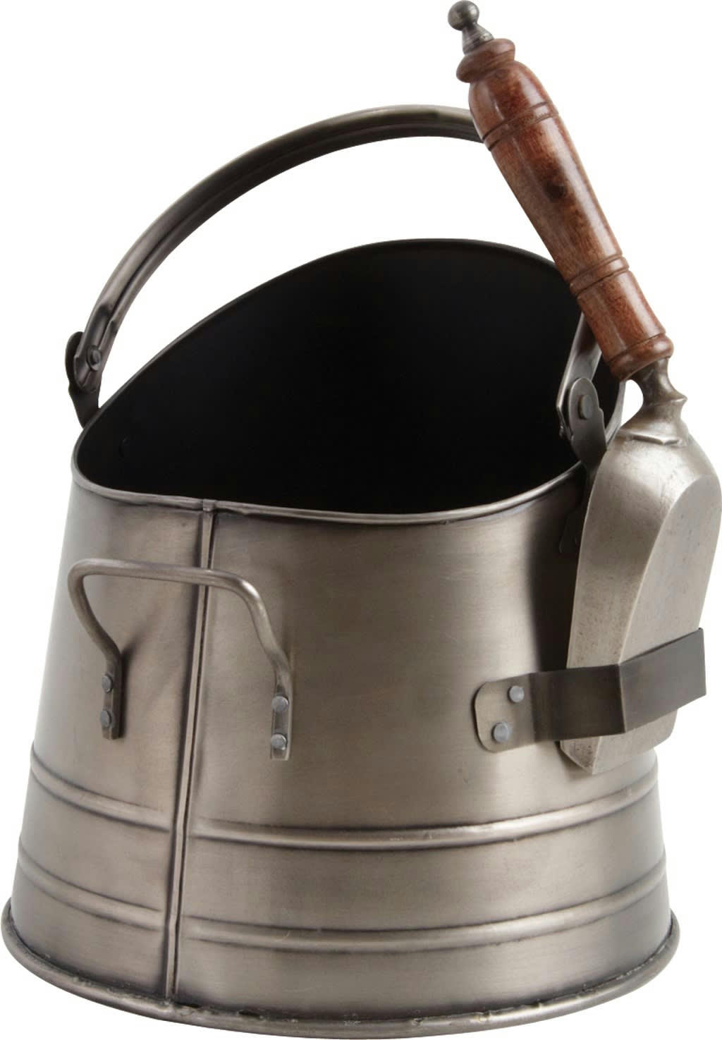 - Seau à cendres avec pelle en métal finition étain antique