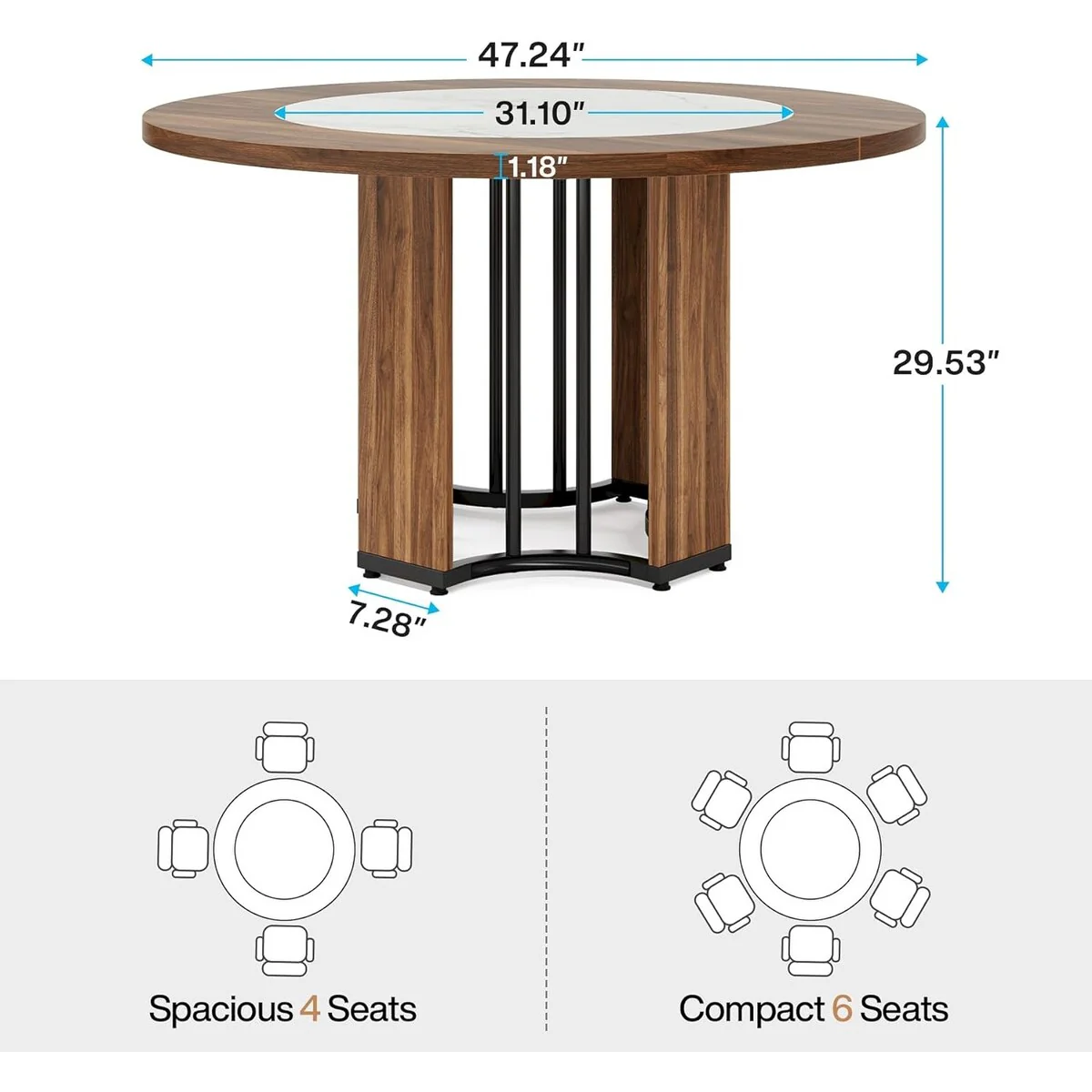 47 Round Dining Table, Kitchen Room Table for 4 for Dining Room