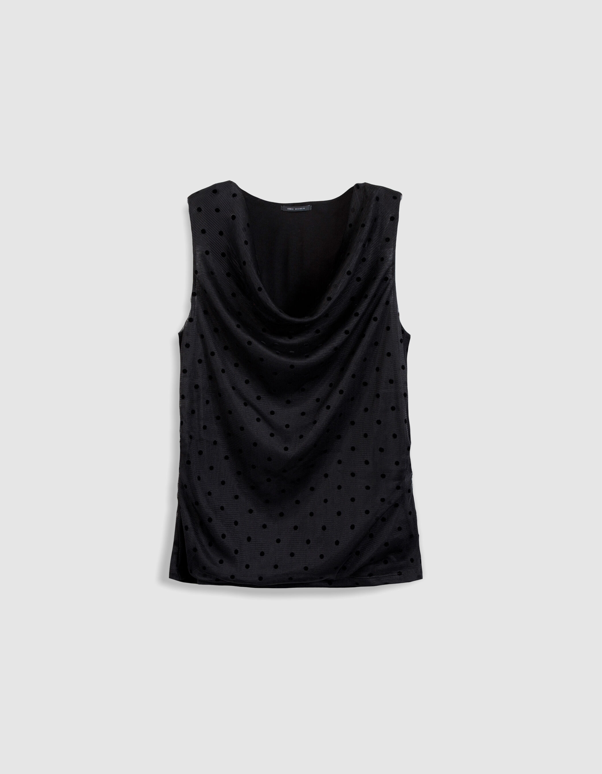 Tee-shirt sans manches noir résille motif pois Femme