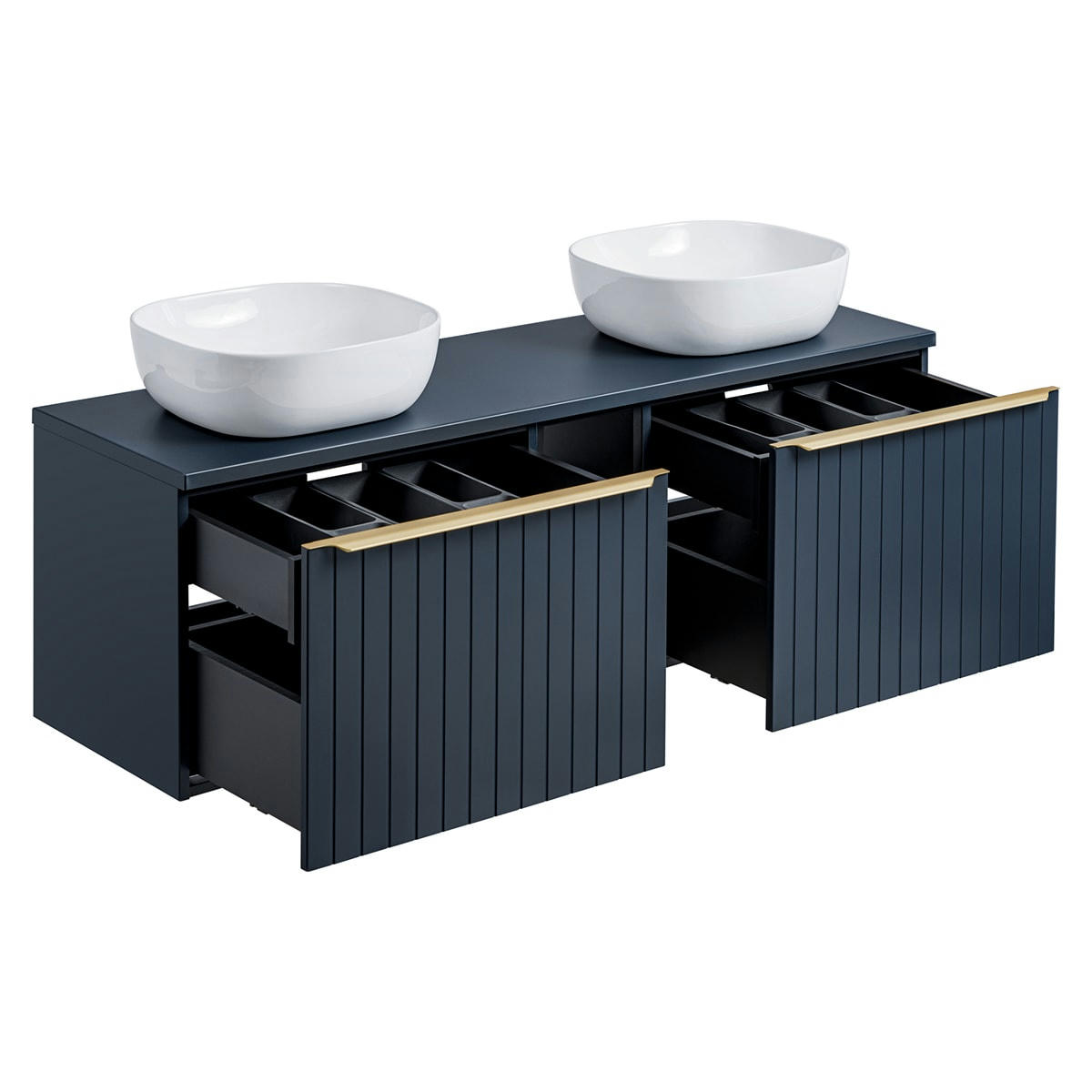 - Meuble double vasque 140cm 2 niches bleu