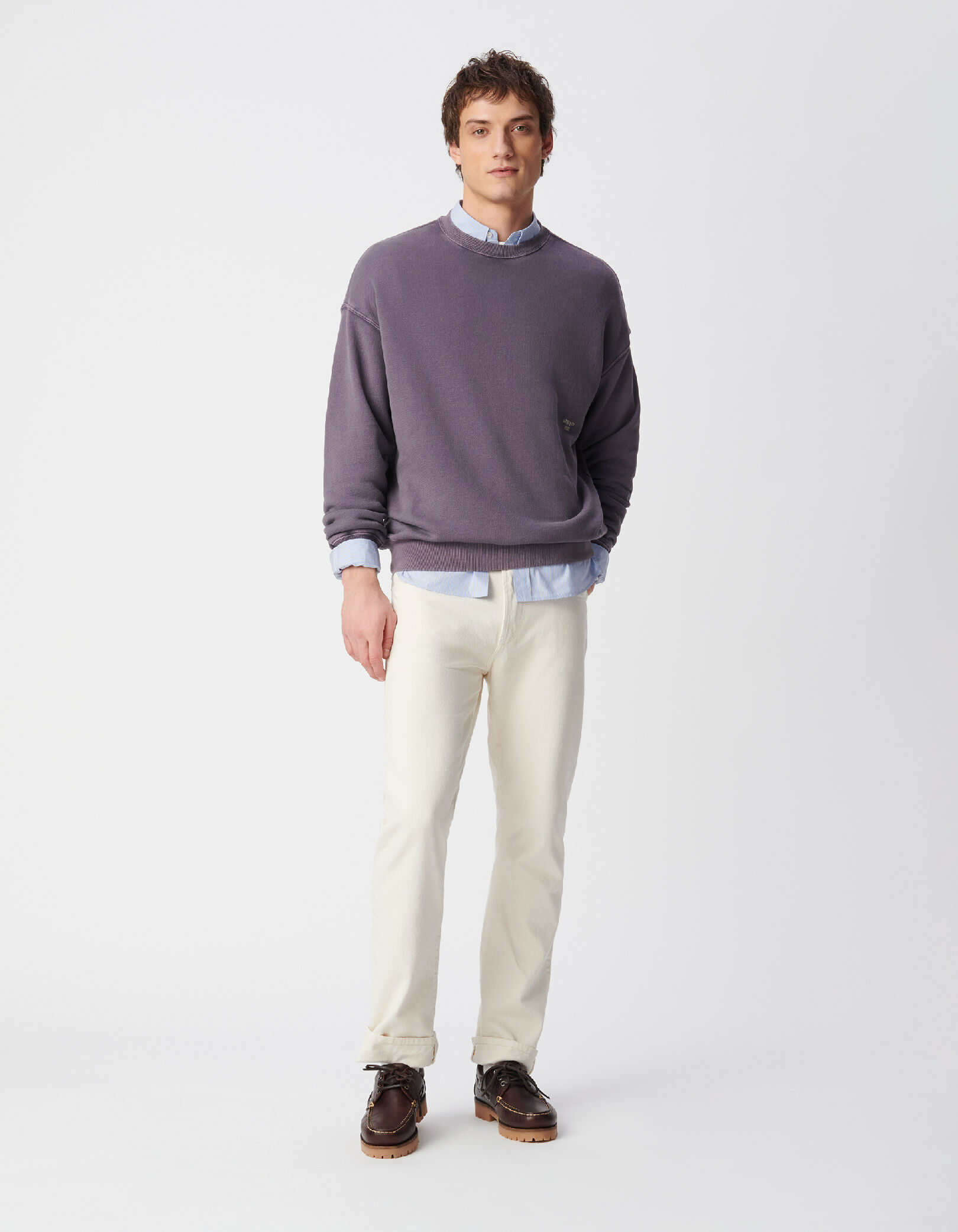 Sweat parme molleton délavé broderie Homme