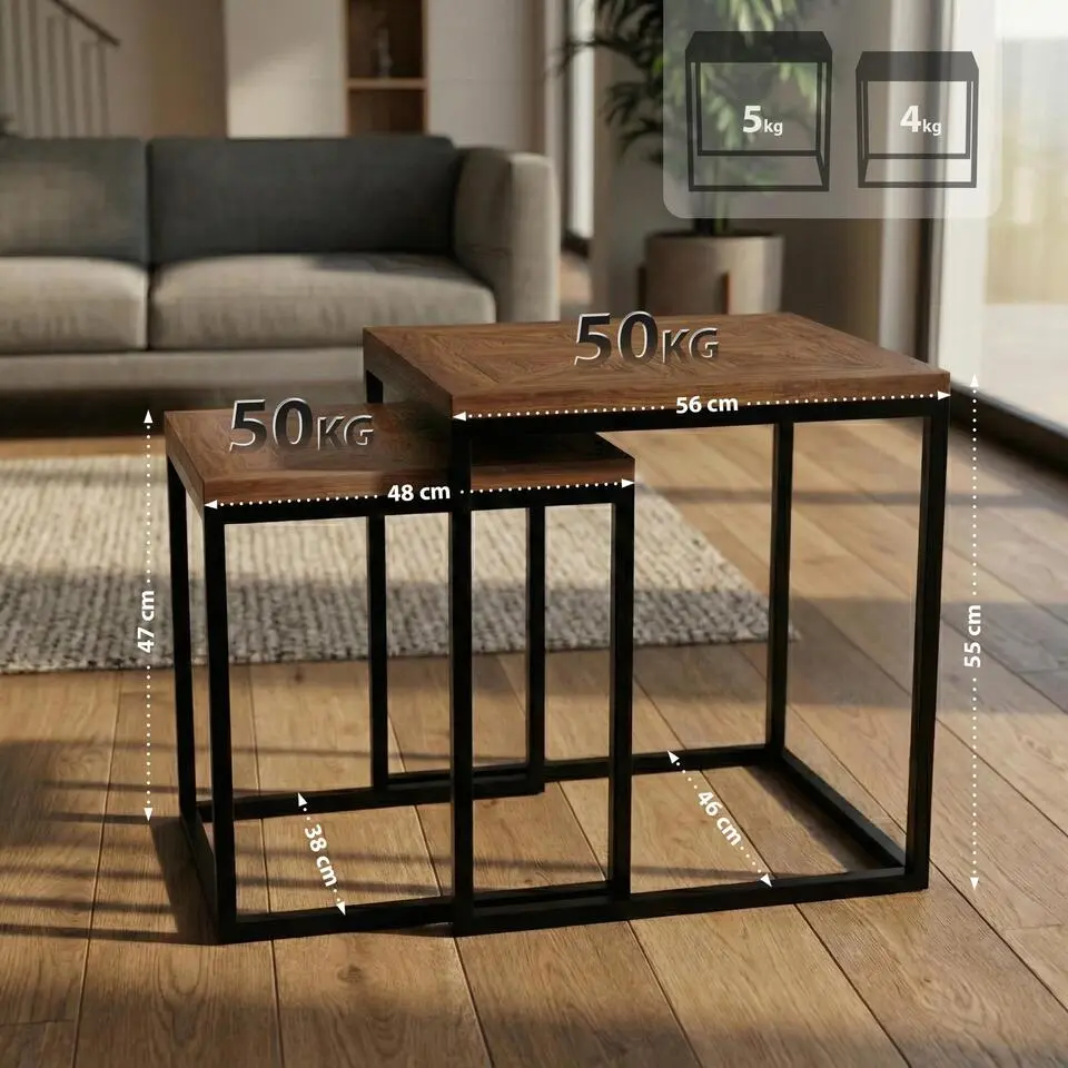 CLP Set van 2 Bijzettafel Talero zwart Frame - Hout - bruin