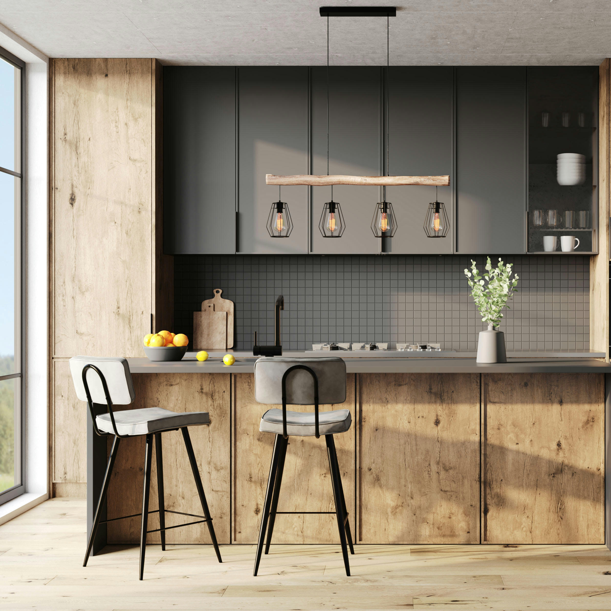 TEXAS - Chaise de bar mi-hauteur 66 cm en cuir synthétique gris (lot de 2)