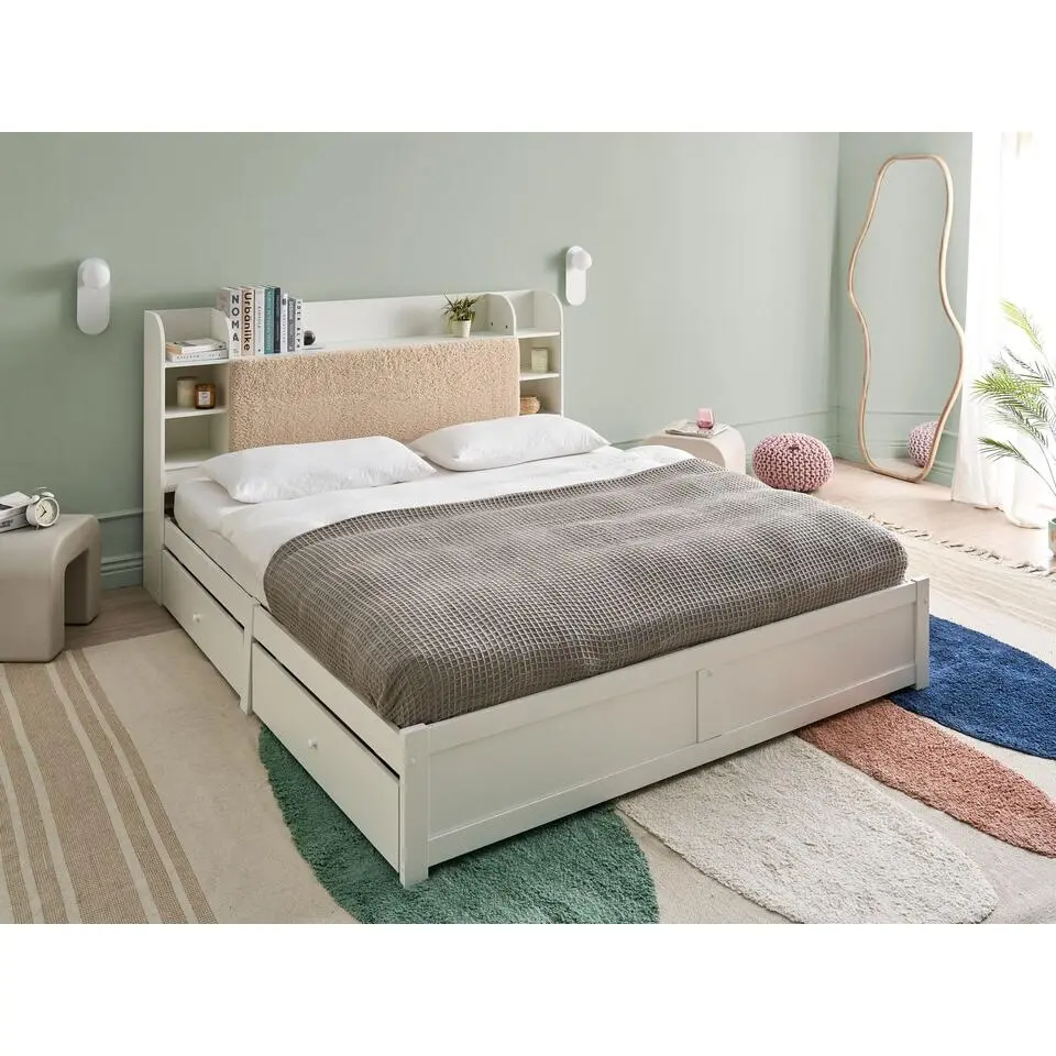 BIZOU - Bed met opbergruimte - Wit/Beige - 180 x 200 cm - MDF