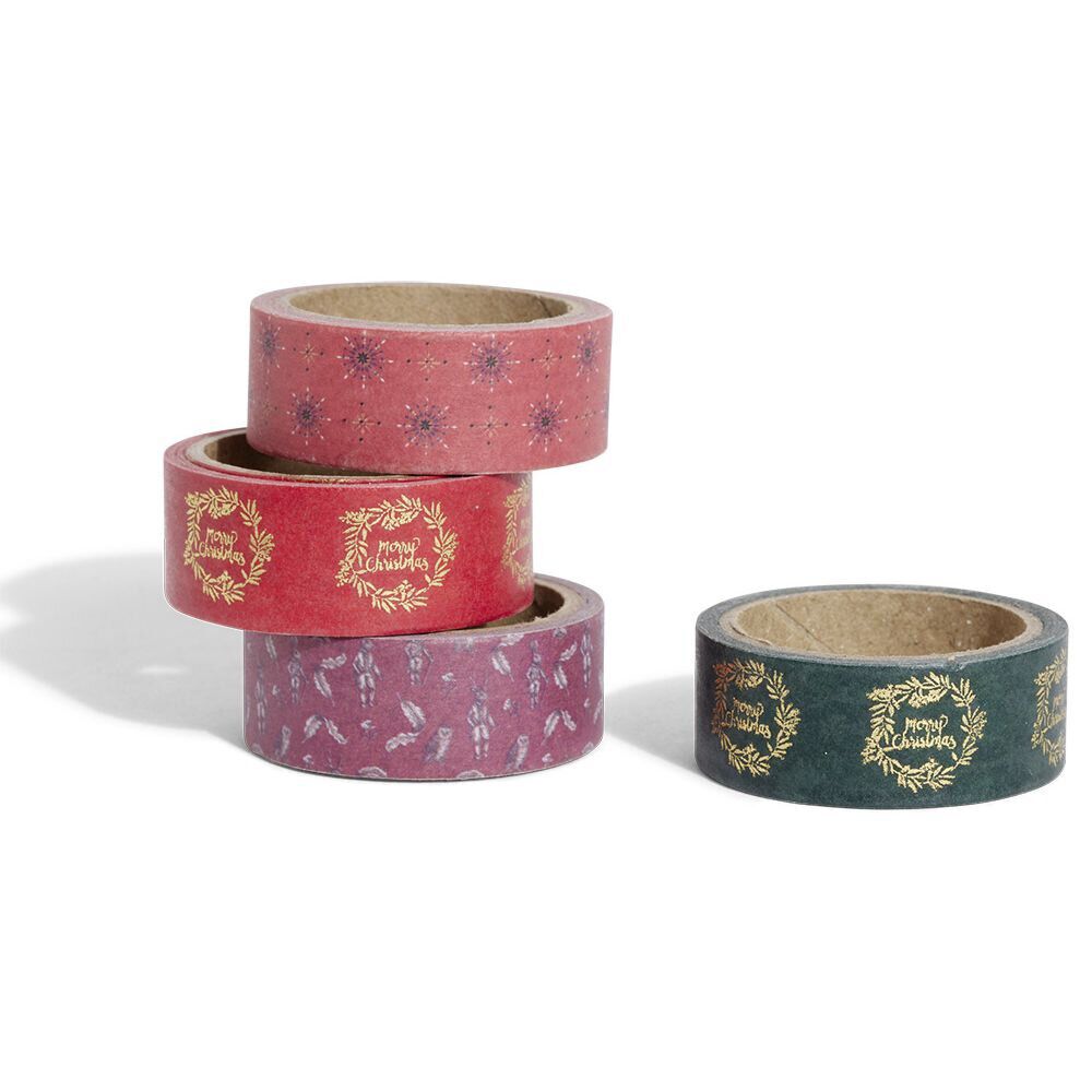 Ruban washi tape No&euml;l traditionnel rouge vert doré 4m x4