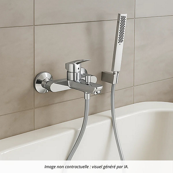Pack mitigeur bain douche mécanique HANSGROHE Logis   Flexible Isiflex   Pommeau HANSGROHE Pulsify E 100 EcoSmart chromé