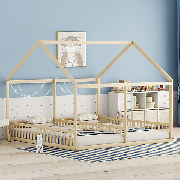Lit Cabane 90 x 200 cm - Lit enfant avec Structure en Pin - Naturel