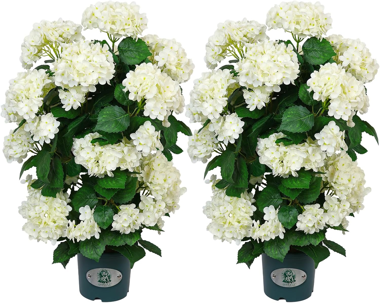 QIANYUN Faux Hydrangea Tree 30 Tall (2 Pack), Artificial Hydrangea Plant in Pot with White Flowers, Realistic Hydrangea Tree for Indoor Outdoor Porch, Patio, Home Decor