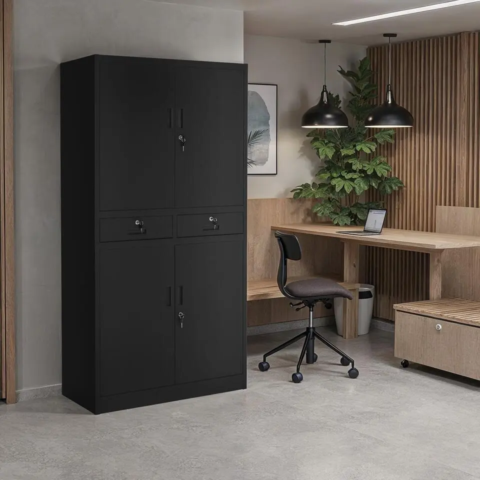 tectake Archiefkast Cosmo met 2 lades 180x80x40cm, Zwart/Zwart