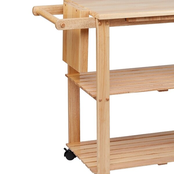 Handcrafted Rubberwood Kitchen Cart with Knife Holder and Chopping Board