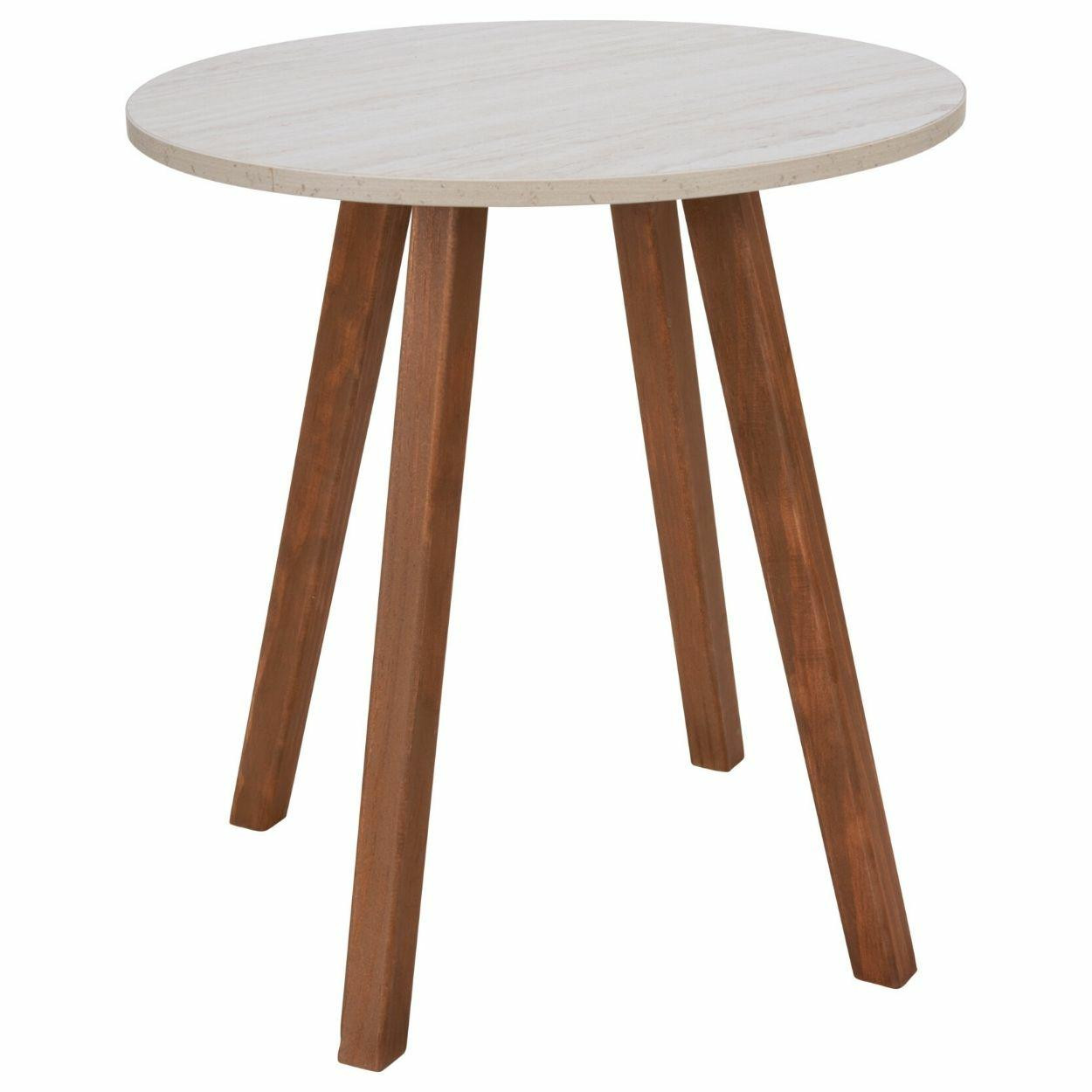 Stolik kawowy okrągły 40 cm, blat MDF imitacja marmuru drewniane nogi 43 cm