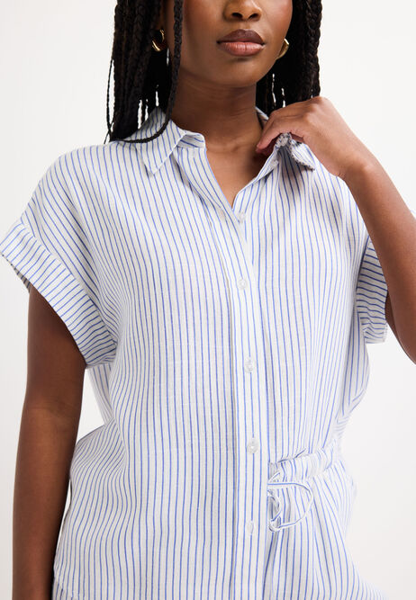 Womens Blue Stripe Linen Blend Shirt