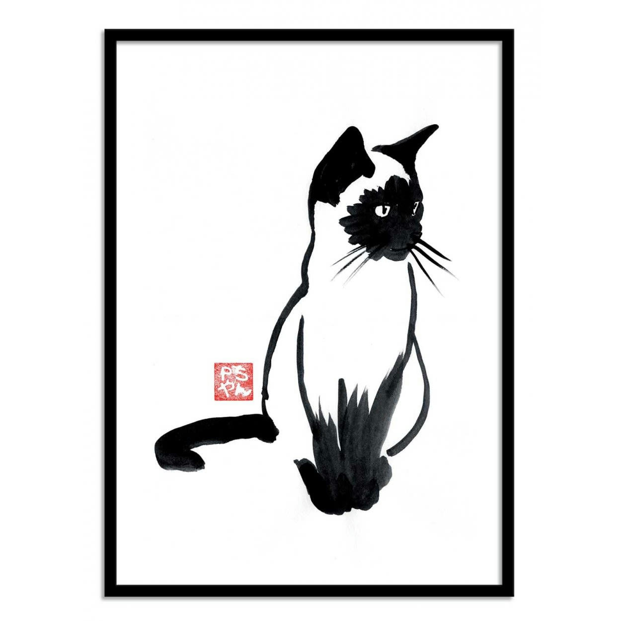 PECHANE SUMIE - SIAMESE - Affiche d'art avec Cadre bois noir - 30 x 40 cm
