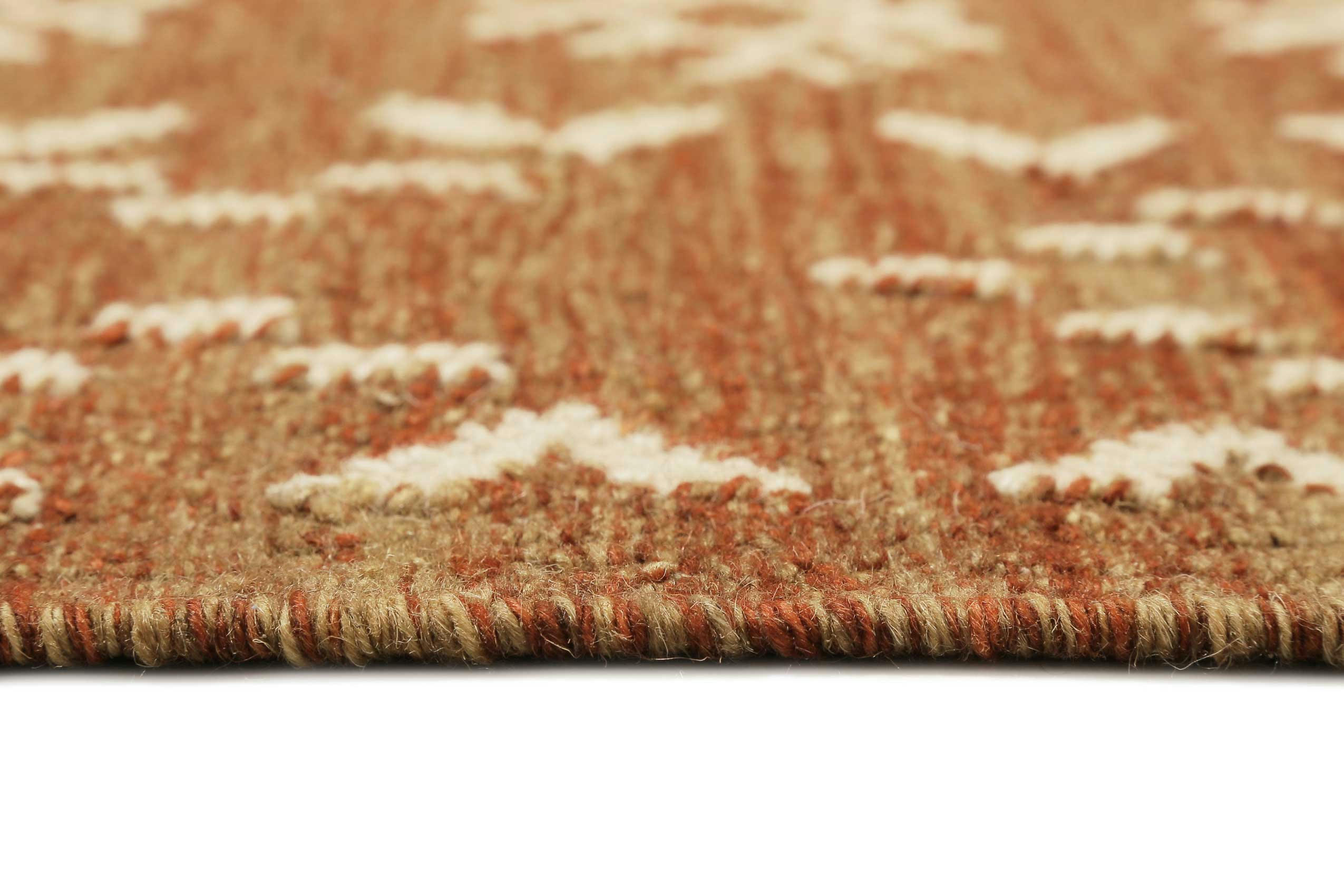 MONACO - Tapis ethnique tissé main laine et coton brique beige 130x190