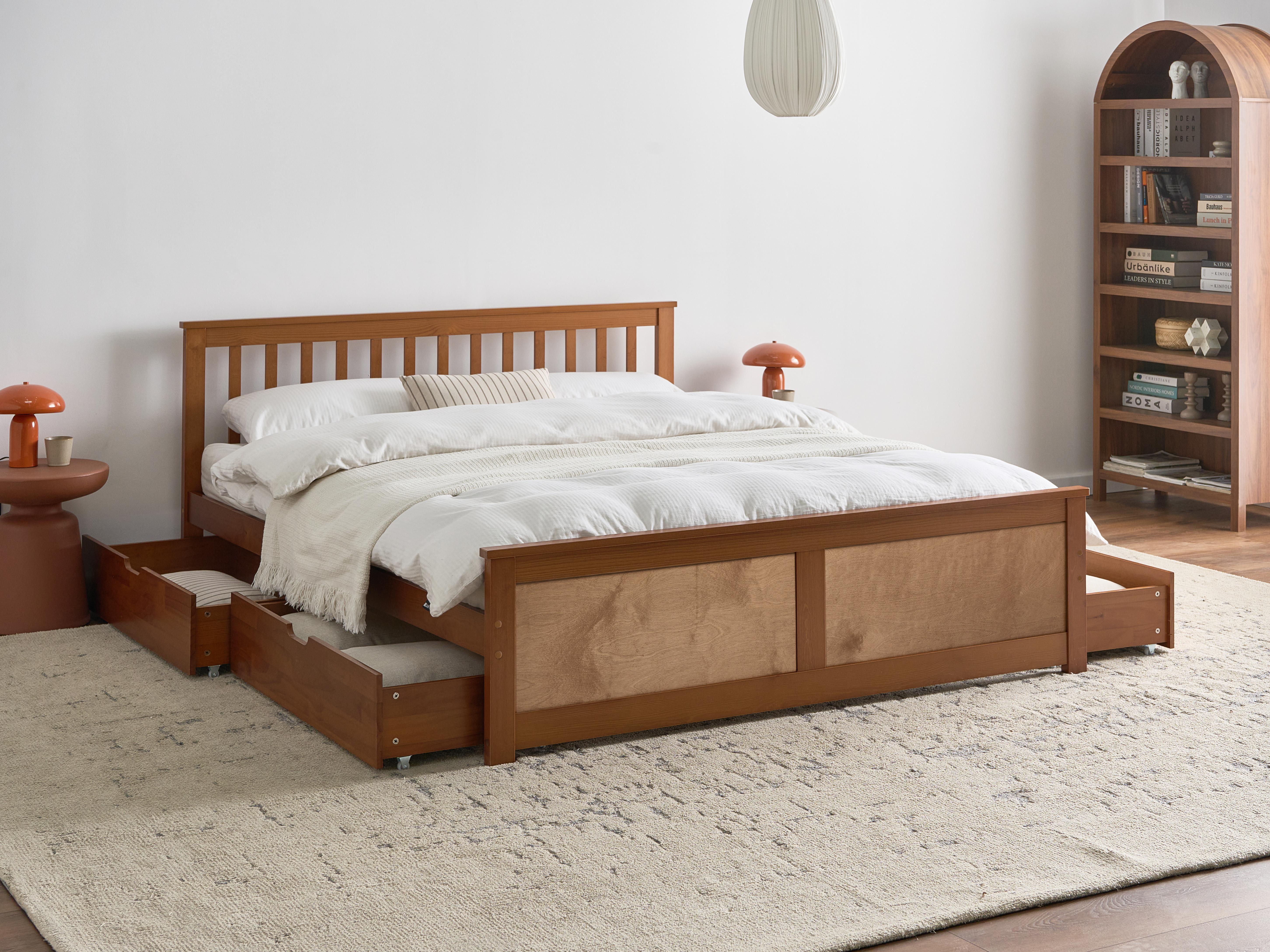 Bed with 4 Drawers Pine Wood OLENDON 160 x 200 cm (EU King Size) Brown
