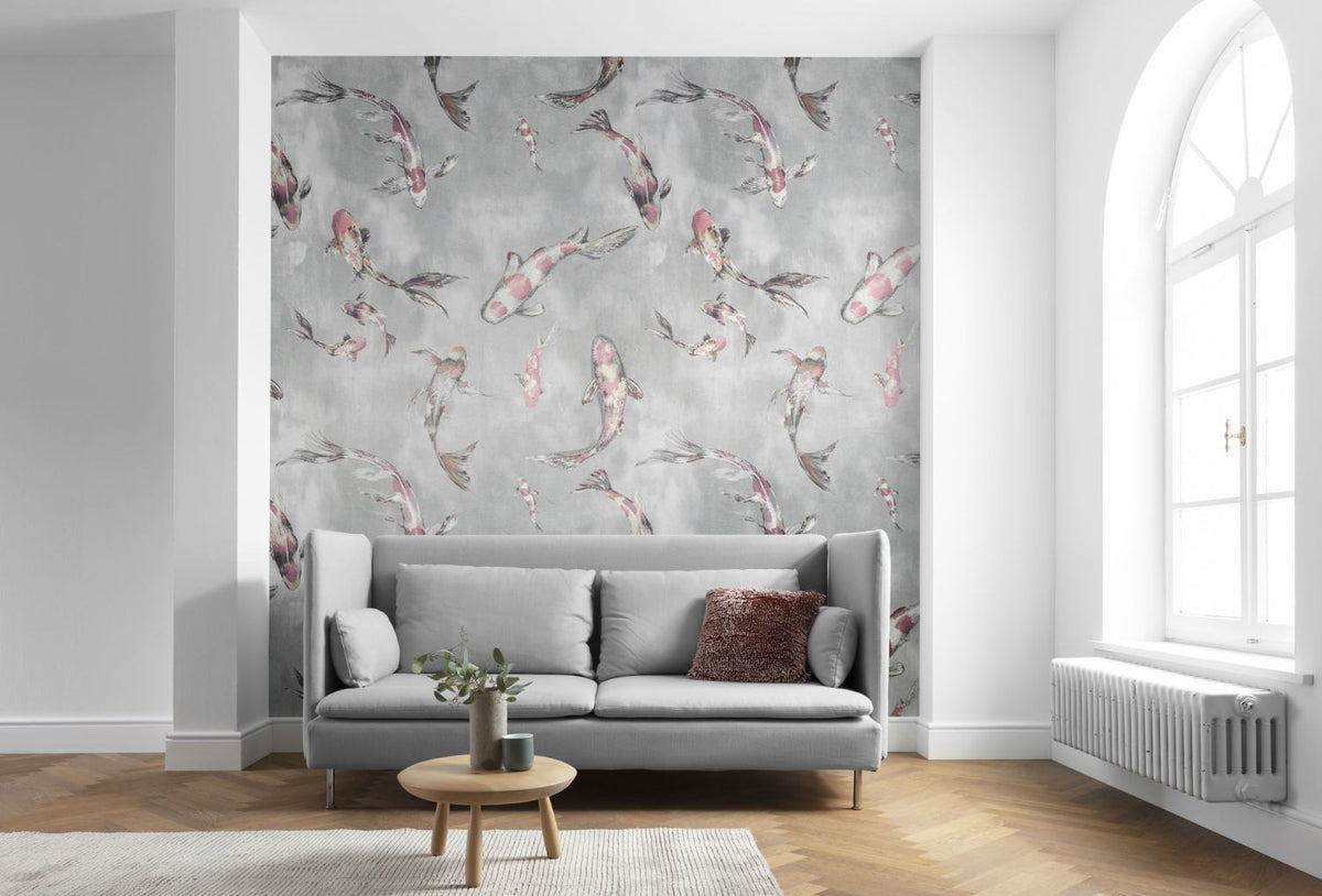 Sanders & Sanders fotobehang koi karper vis grijs en oranje - 300 x 280 cm - 612466