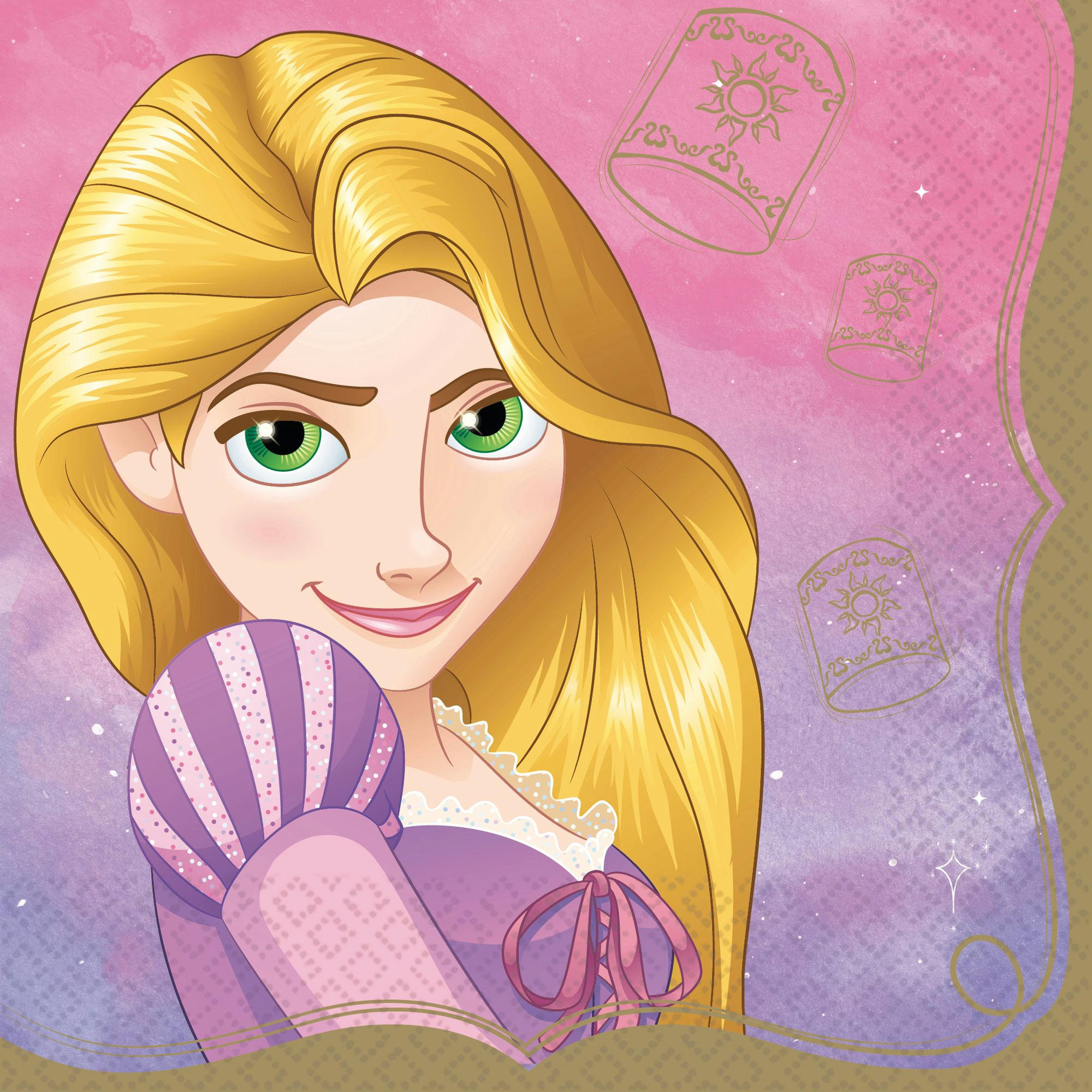 Disney Princess Once Upon A Time RapunzelSquare Paper Disposable Lunch Napkins, Purple, 6.5-in, 16-pk, 2-ply, for Birthday Party