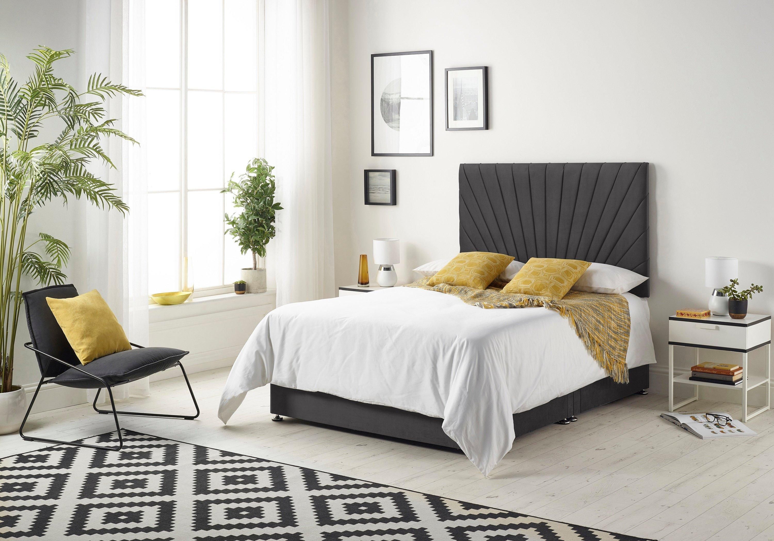 Somnior Platinum Sprung Memory Foam 2 Drawer Divan Bed with Upholstered Headboard Plush Velvet