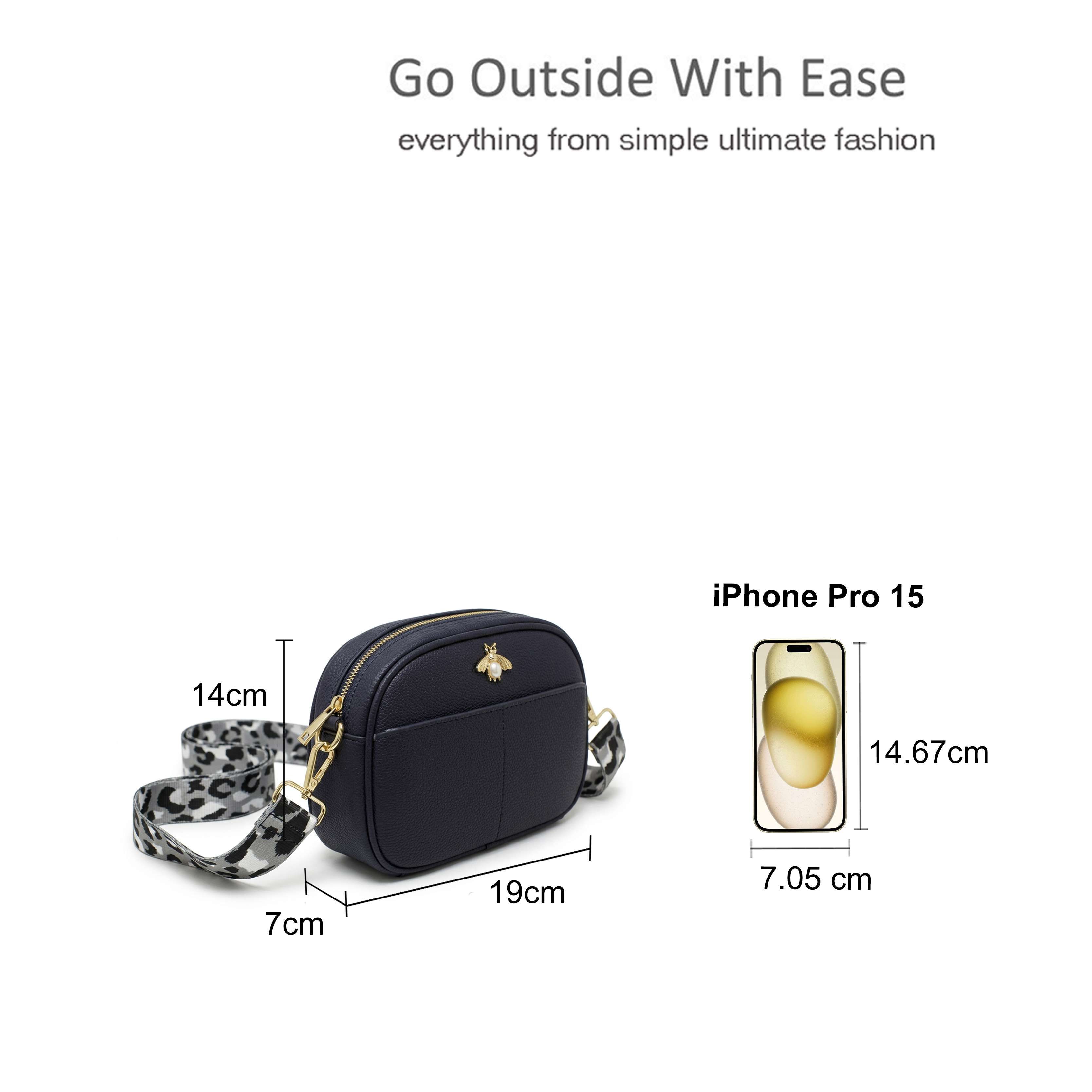 Kitise Leopard Strap Bee Details Crossbody Camera Bag With Front Pocket