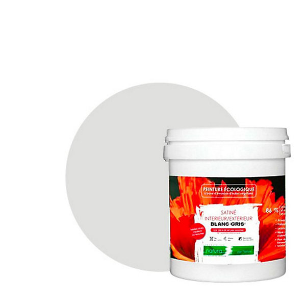 Blanc Gris Peinture interieur exterieur aspect satin Natura - Blanc Gris - 1L