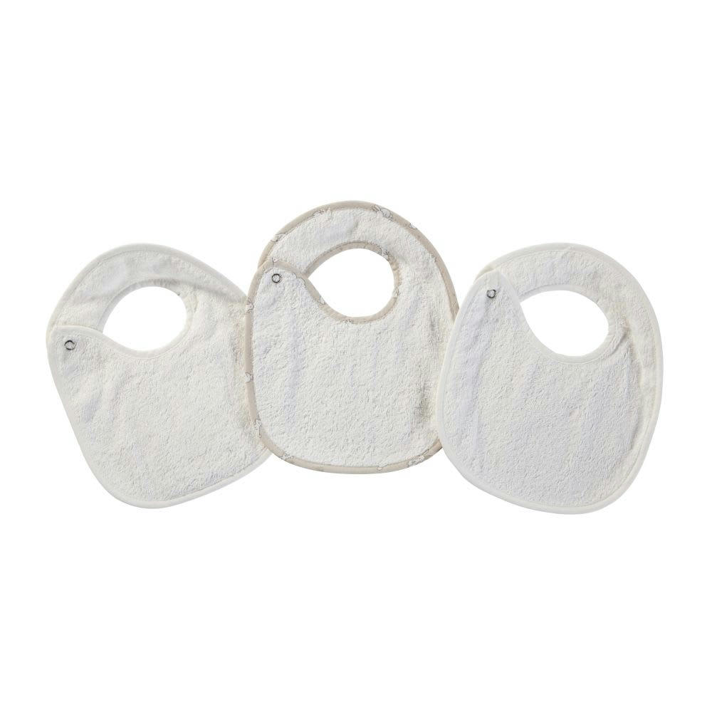 BULLE - 3 bavoirs en coton écru, blanc et taupe