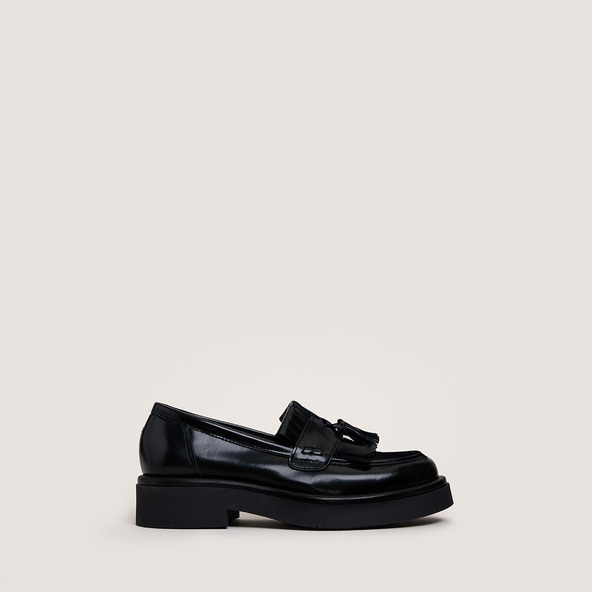 Mocassins à pampillesen cuir glacé noir | NICO