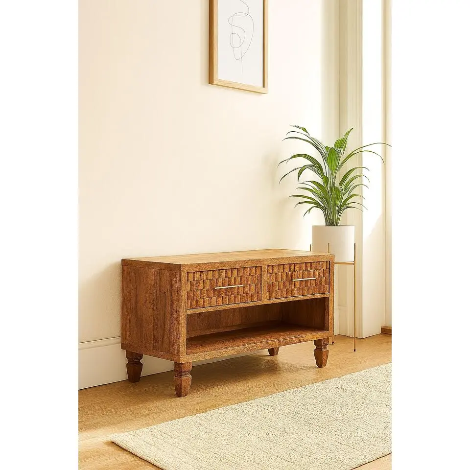 Artisan Furniture Massief hout Arno schoenenkast in goudkleurig teak