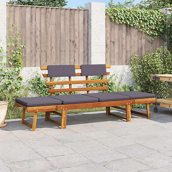 Chaise longue avec coussin 2-en-1 190 cm Bois solide d'acacia vidaXL
