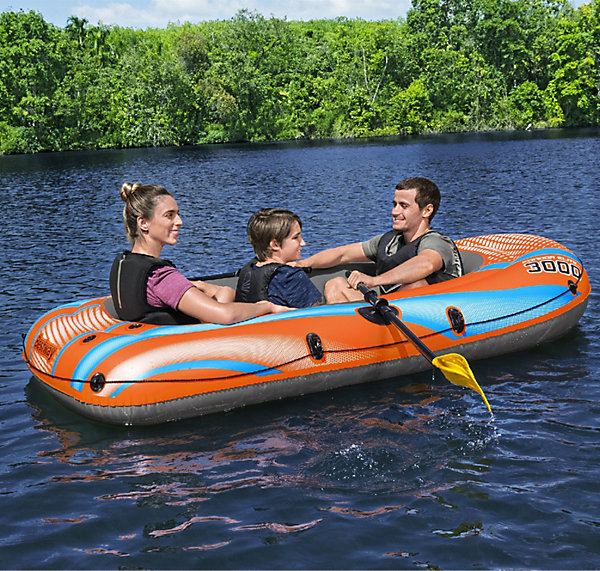 Bateau Gonflable pour 2 Adultes et 1 Enfant Bestway Kondor Elite 3000 Raft 246x122x45 cm avec 2 Rames et Gonfleur a Pied Inclus