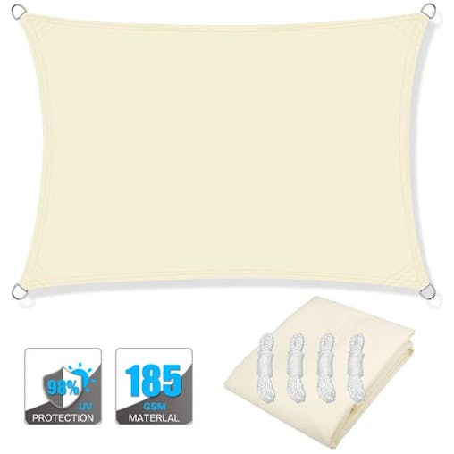 NNEOBA Rectangular Sunshade Sail UV Block Waterproof Canopy (Beige)