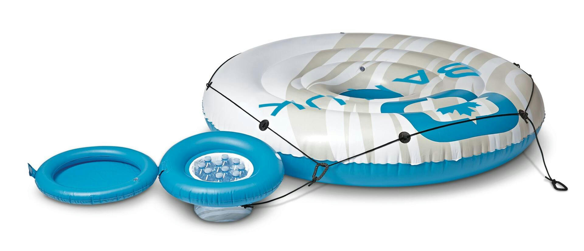 Outbound Inflatable Floating River/Lake Connectable Multiple-Person Party Island w/Cooler, White/Blue